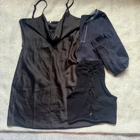 Urban Outfitters Black Satin Slip Dress and Tops Set Bundle Size Large - Picture 1 of 4